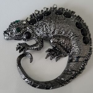 Silver and Black Reptile Brooch
